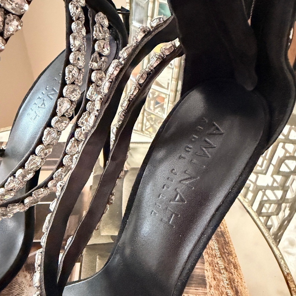 Glamorous Black Rhinestone Strappy Heels - Picture 2 of 5